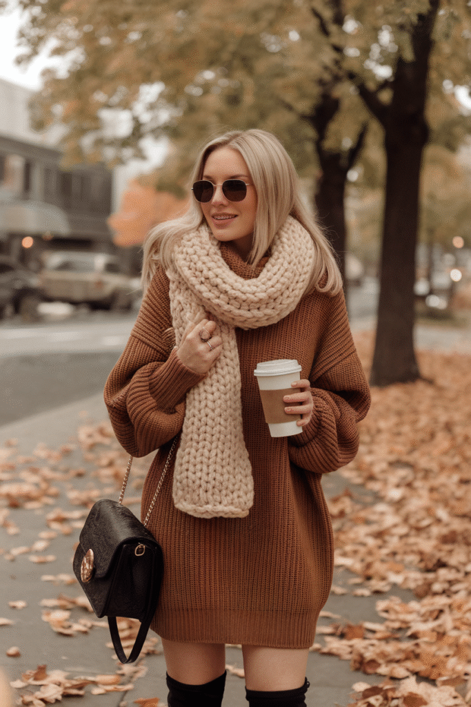 Sweater Dress + Chunky Scarf