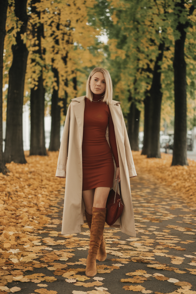 Turtleneck Dress + Knee-High Boots