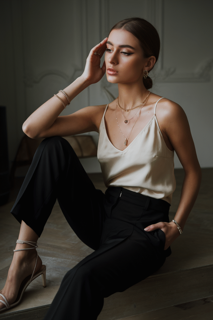 Silk Camisole + Tailored Pants