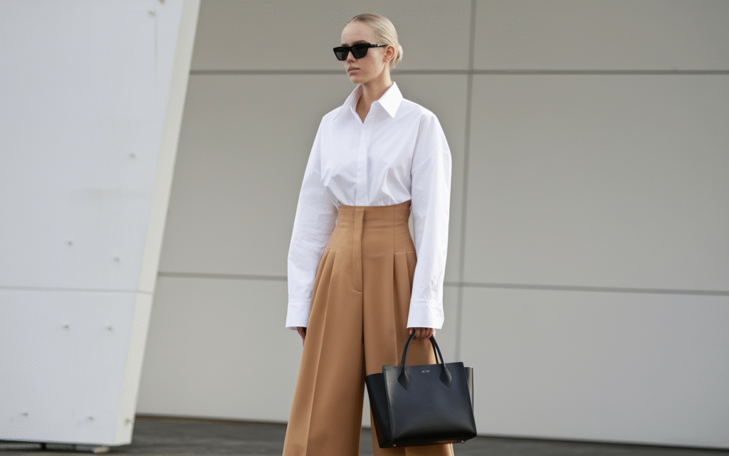 White Shirt + Wide-Leg Pants