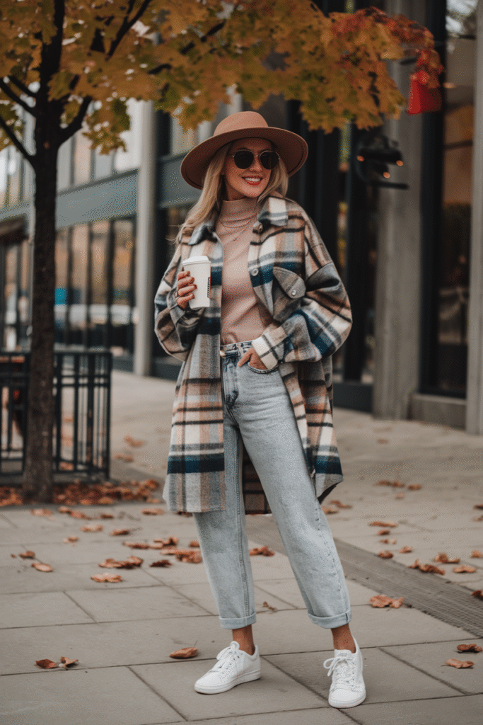 Plaid Shacket + Mom Jeans