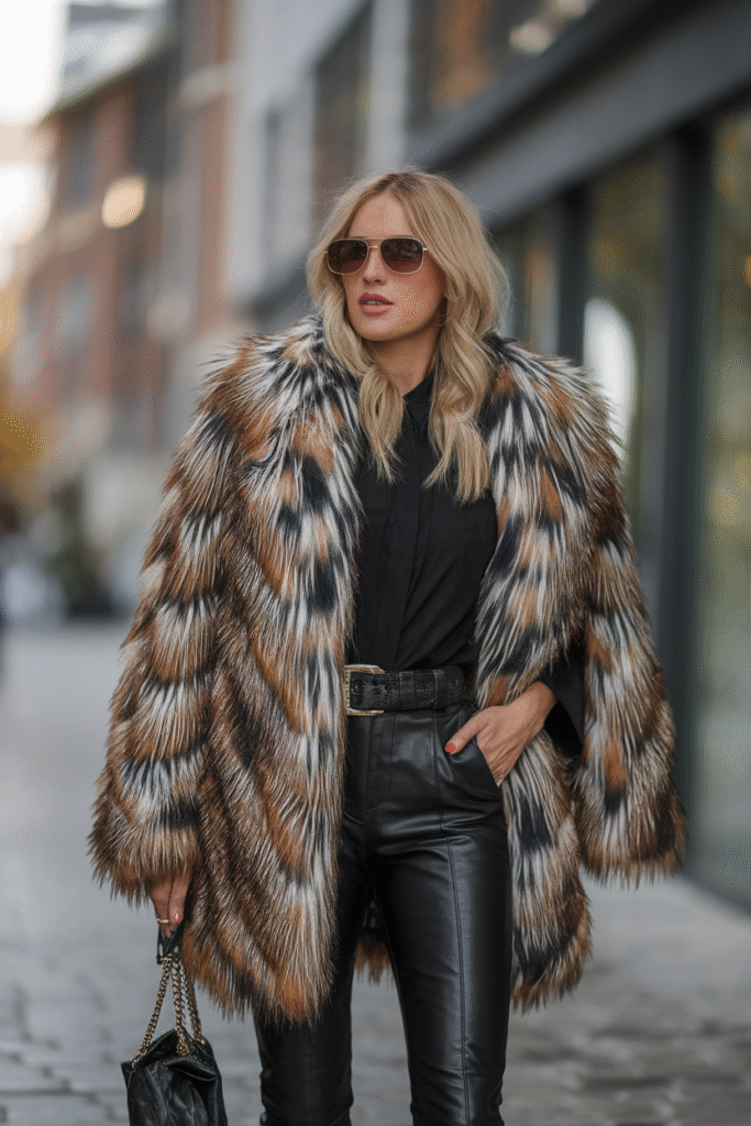 Faux Fur Coat + Leather Pants