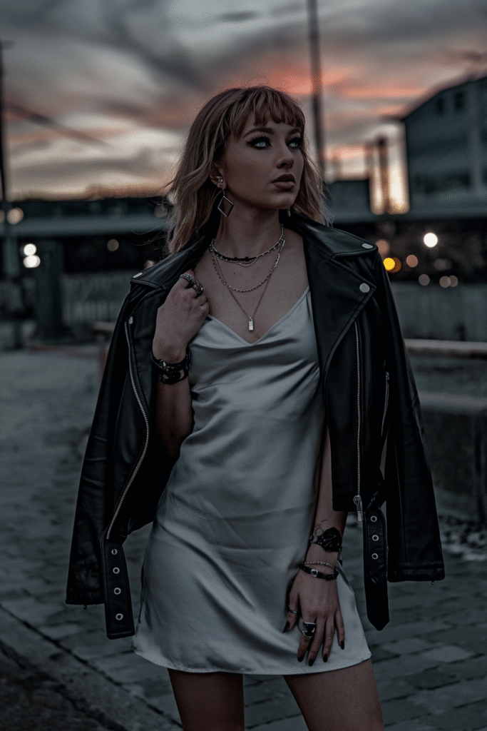 Leather Jacket + Slip Dress