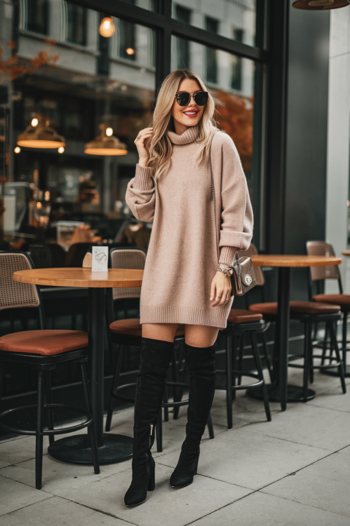 Oversized Sweater Dress + Over-the-Knee Boots