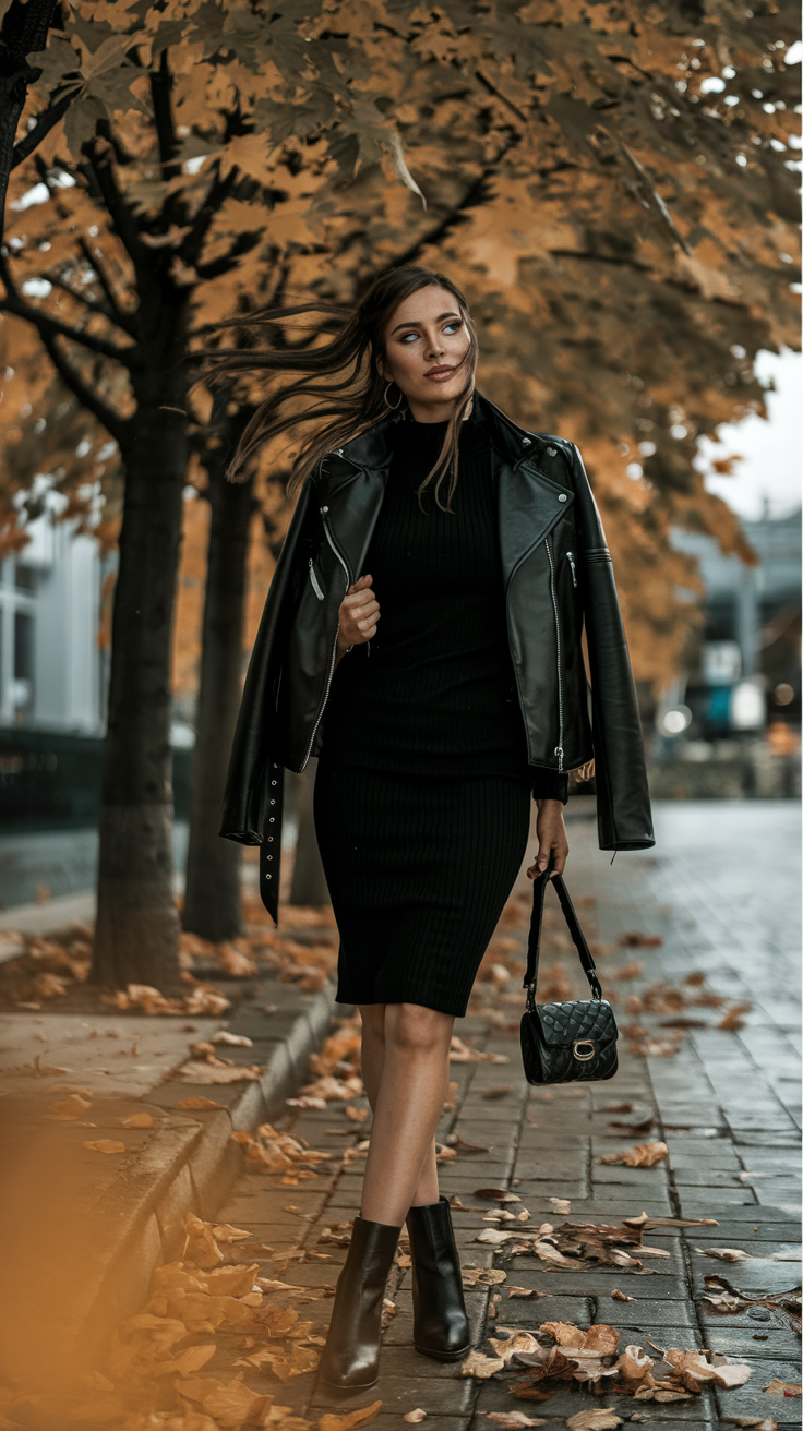 LBD + Leather Jacket + Ankle Boots