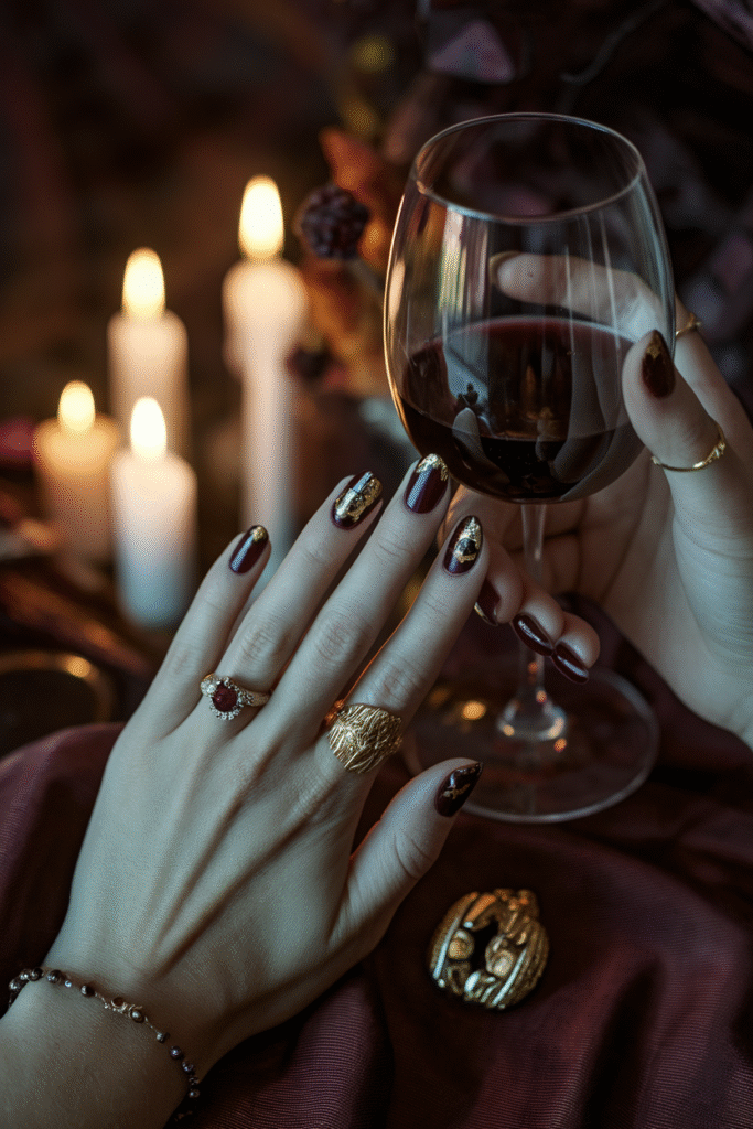 Burgundy with Gold Flakes