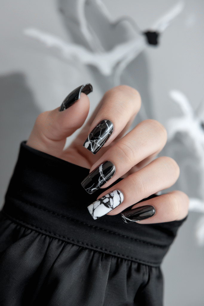 Black & White Marble Nails
