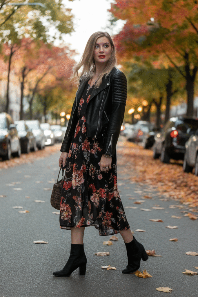 Leather Jacket + Midi Dress
