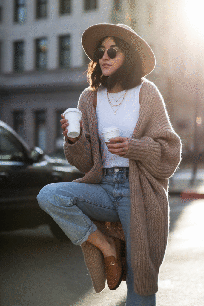 Cozy Cardigan & Mom Jeans