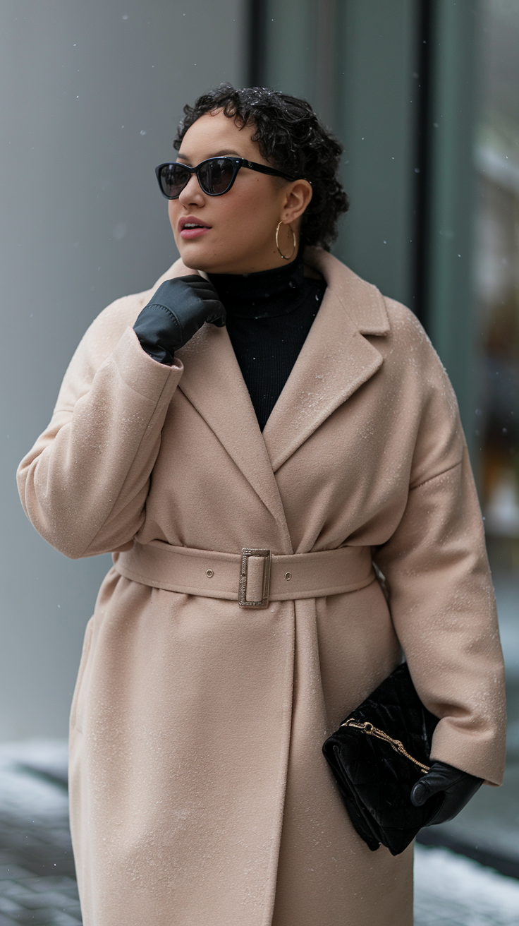 Belted Wool Coat + Turtleneck