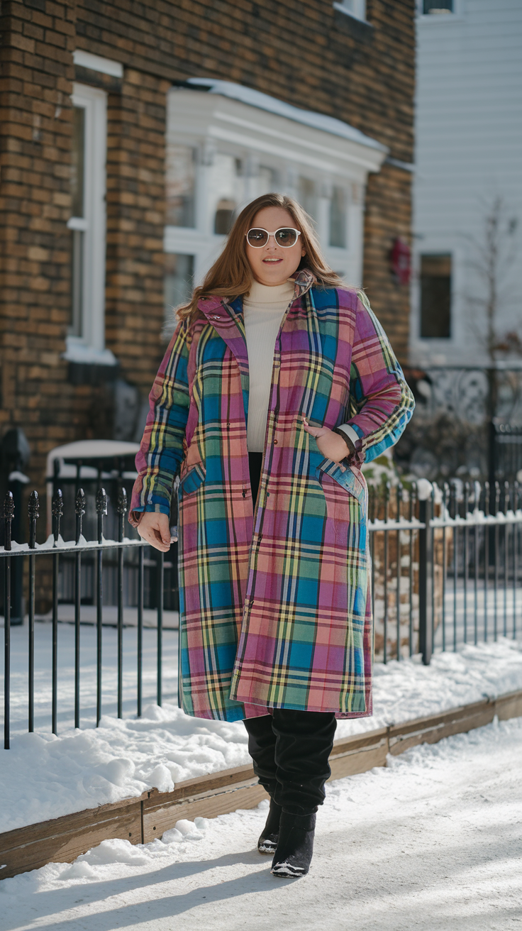 Bold Plaid Coat Outfit