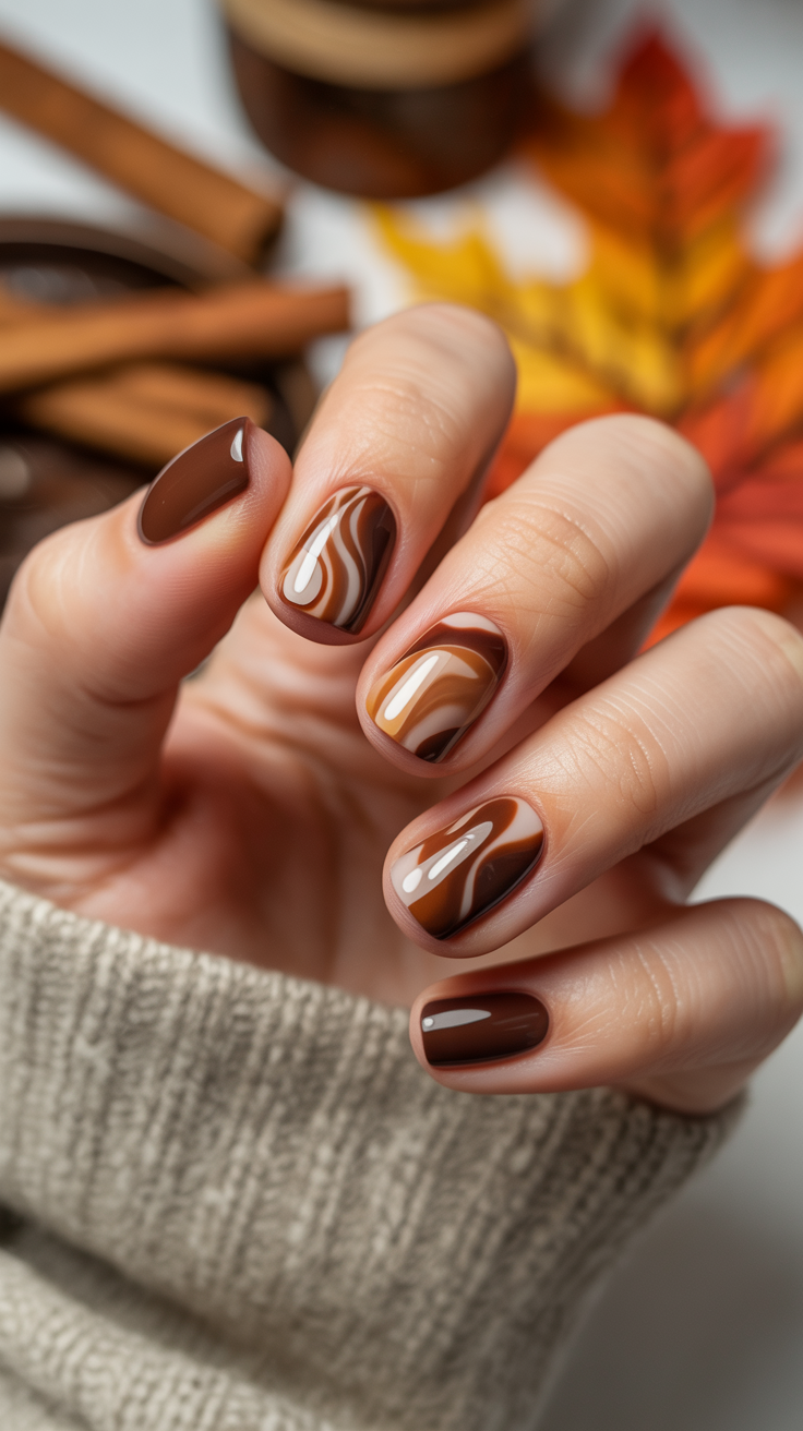 Brown Sugar Swirl Nails