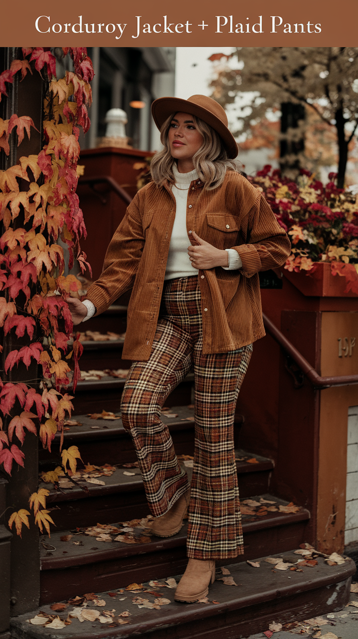 Corduroy Jacket + Plaid Pants