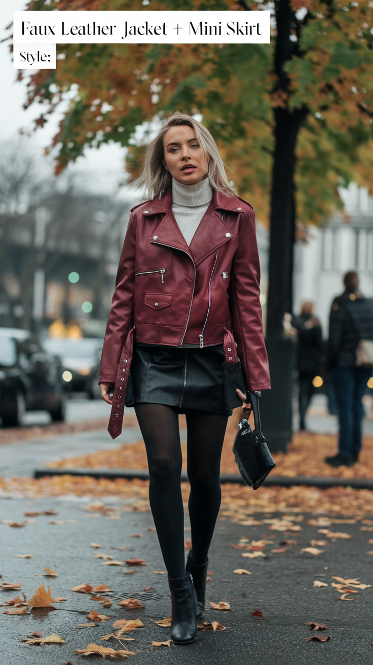 Faux Leather Jacket + Mini Skirt