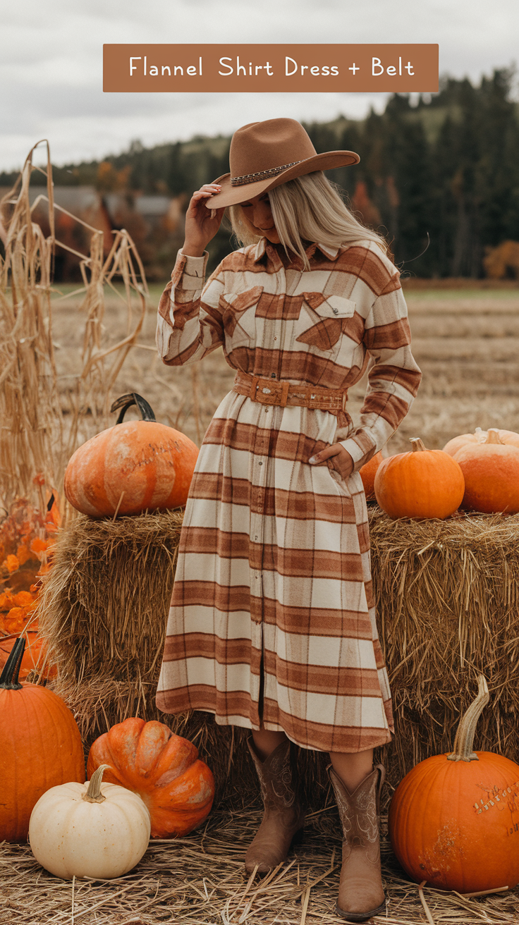 Flannel Shirt Dress with a Belt