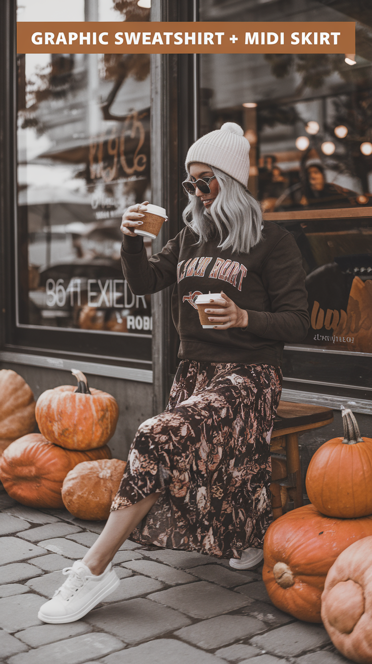 Graphic Sweatshirt + Midi Skirt