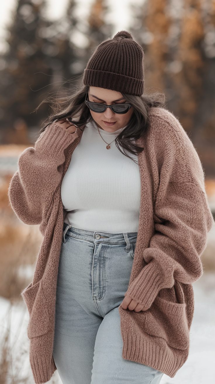 High-Waisted Jeans + Soft Cardigan Combo