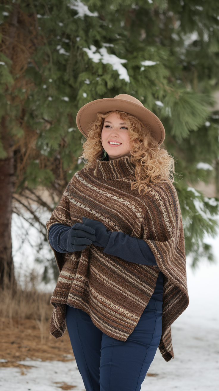 Knit Poncho + Skinny Pants