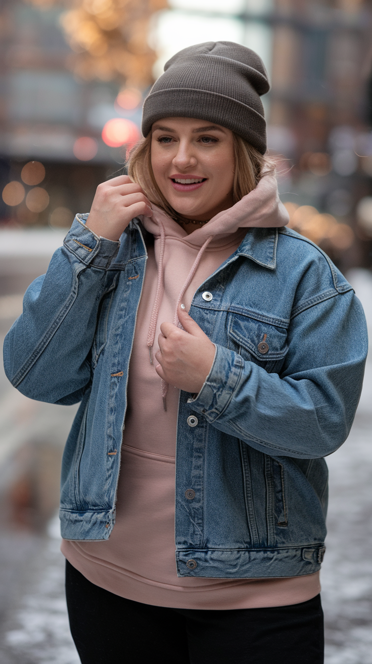 Layered Hoodie + Denim Jacket Outfit