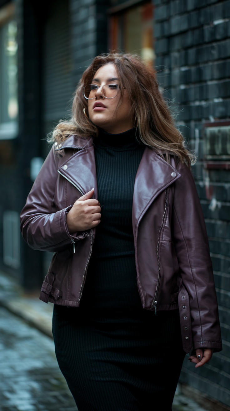 Leather Jacket + Turtleneck Dress