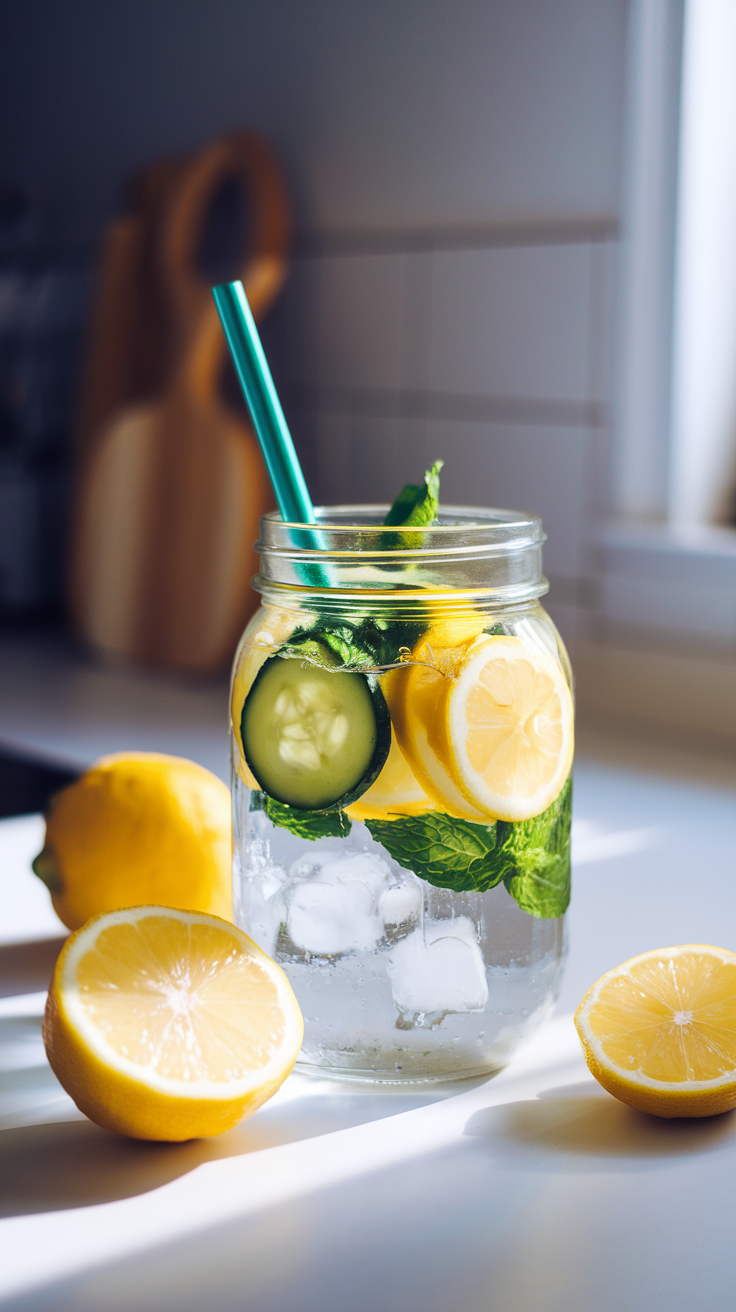 Lemon + Mint + Cucumber Water (The Classic Bloat Buster)