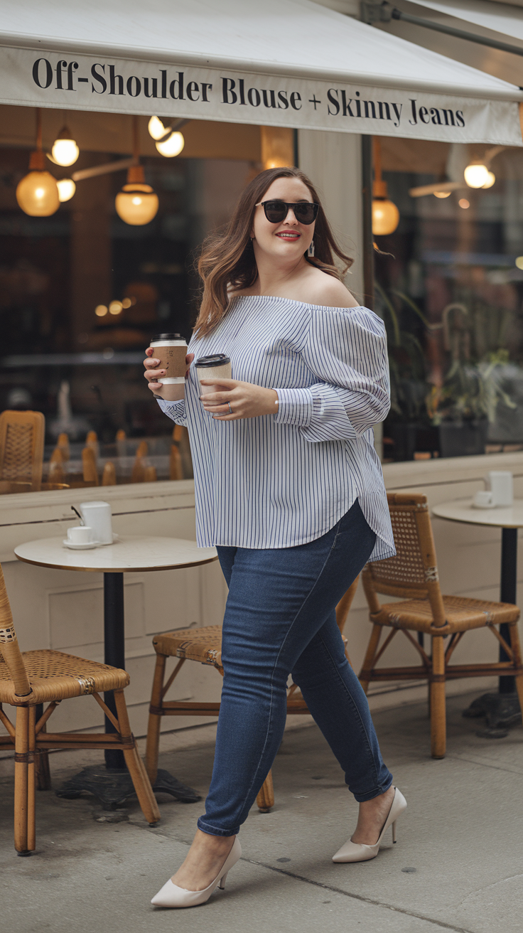 Off-Shoulder Blouse + Skinny Jeans