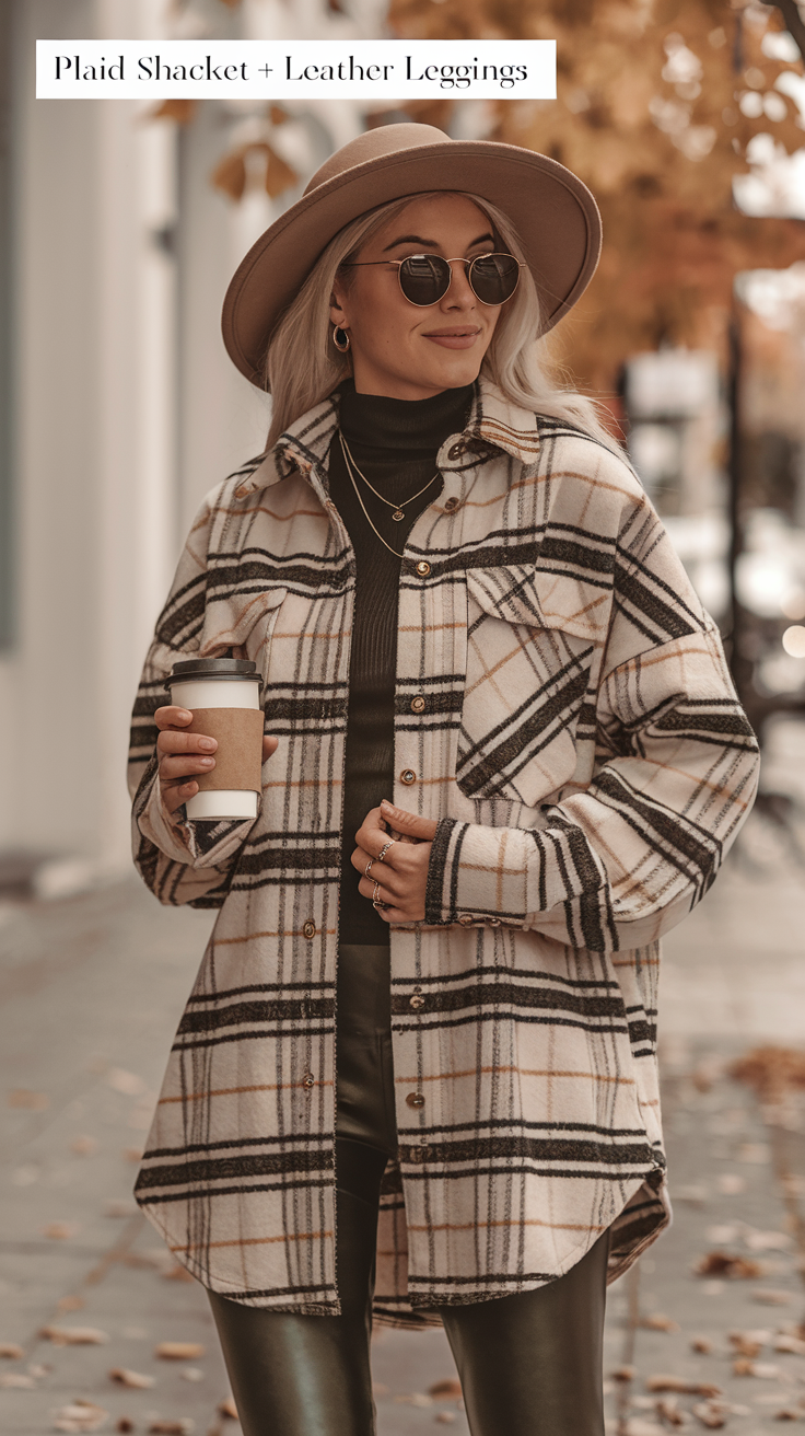 Plaid Shacket + Leather Leggings