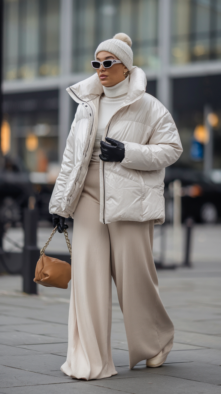 Puffer Jacket + Wide-Leg Pants