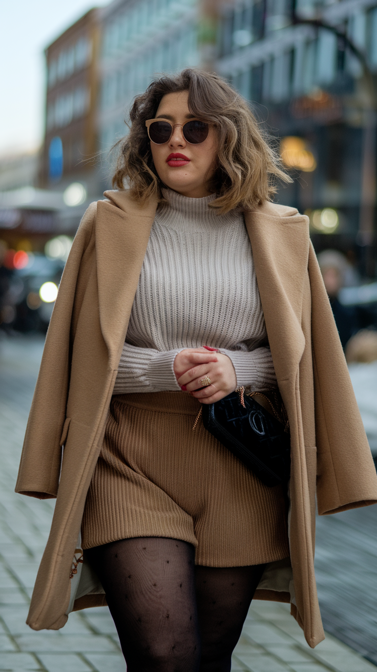 Ribbed Sweater + Wool Shorts + Tights