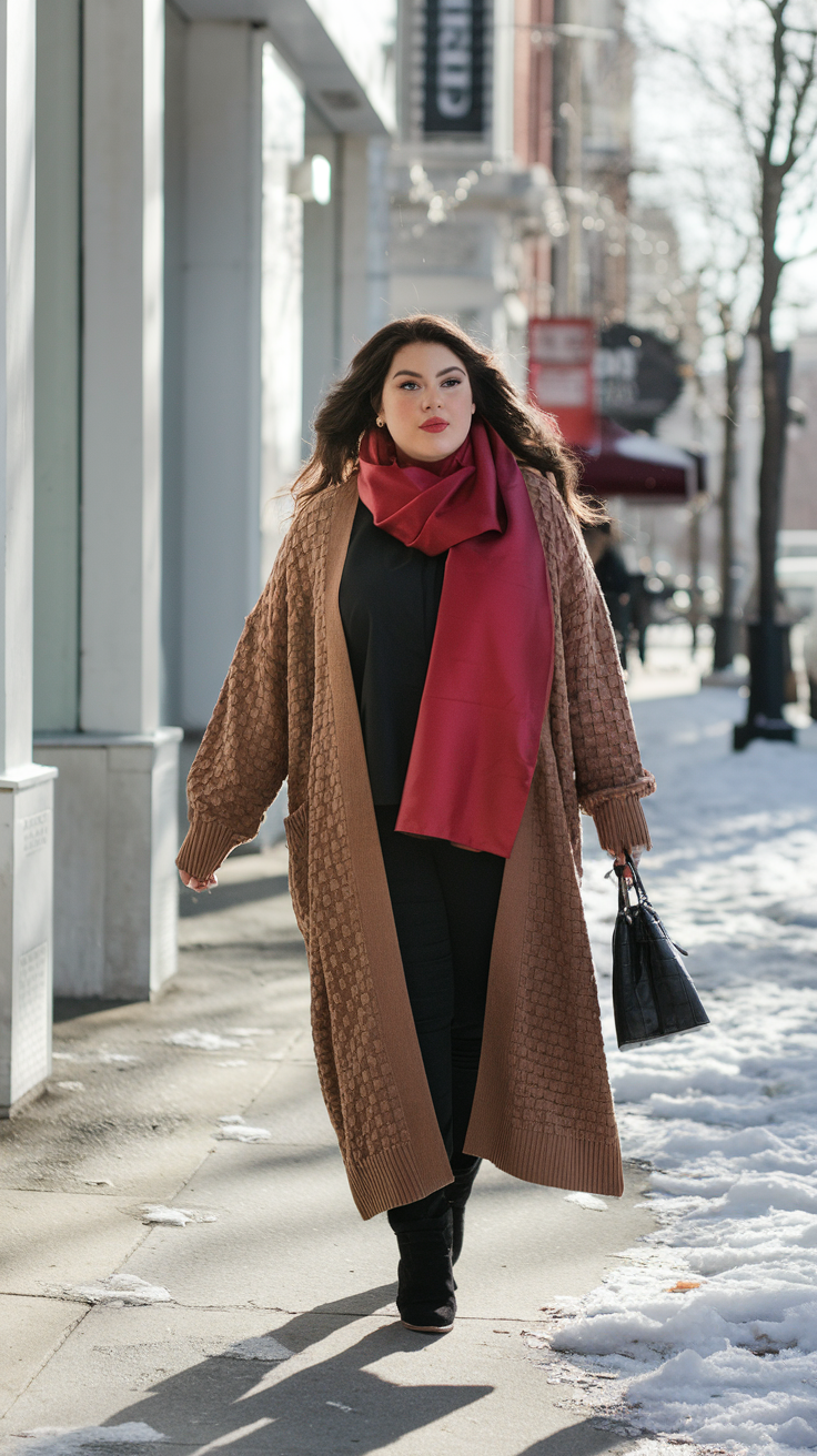 Statement Scarf + Long Cardigan