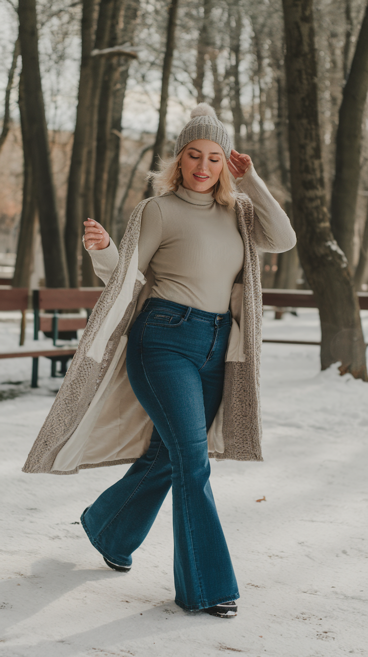 Thermal Top + Flared Jeans