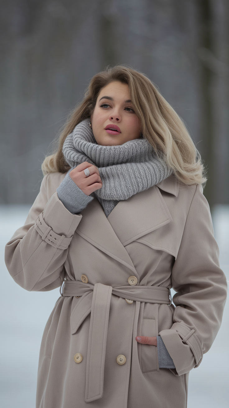 Wool Trench Coat + Wide Scarf