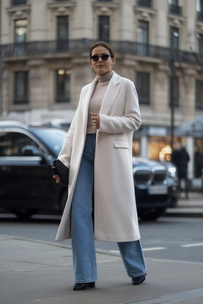 Long Wool Coat + Straight-Leg Jeans