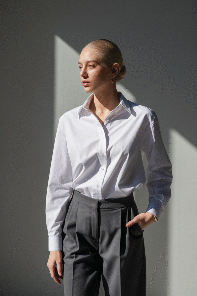 White Button-Up + Trousers (The Clean Girl Uniform)