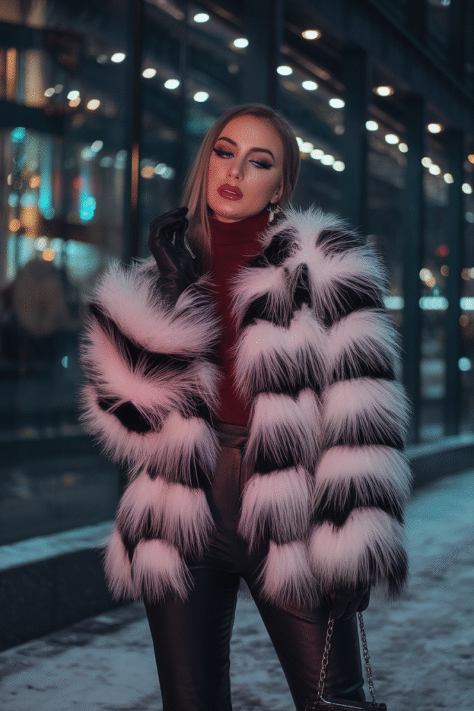 Faux Fur Jacket + Leather Pants