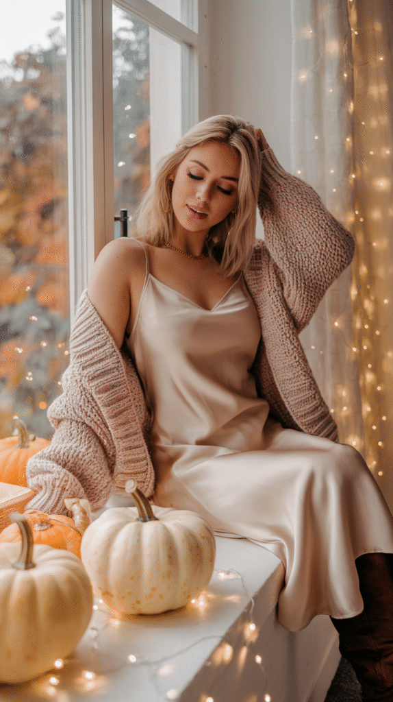 Cozy Knit Cardigan + Slip Dress