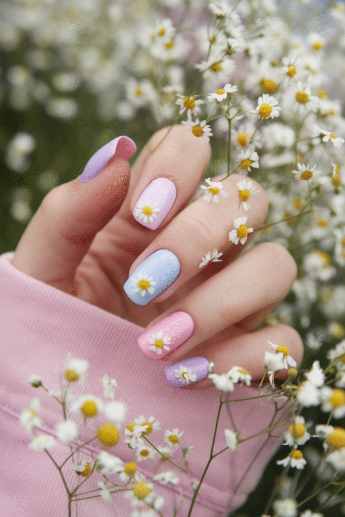 Pastel Daisy Nails