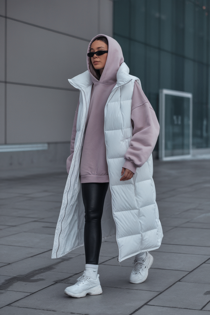Long Puffer Vest + Hoodie + Leggings