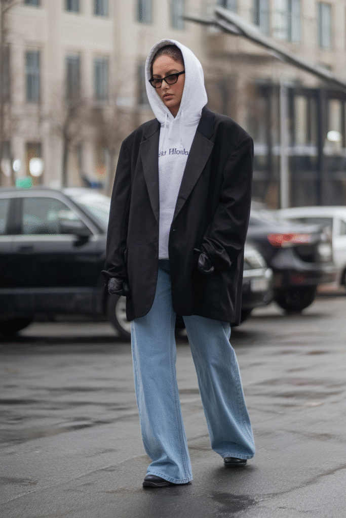 Oversized Blazer + Hoodie + Straight Jeans