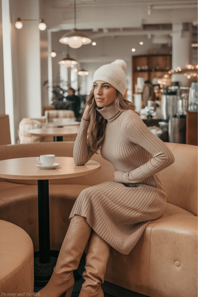 Turtleneck Dress + Knee-High Boots