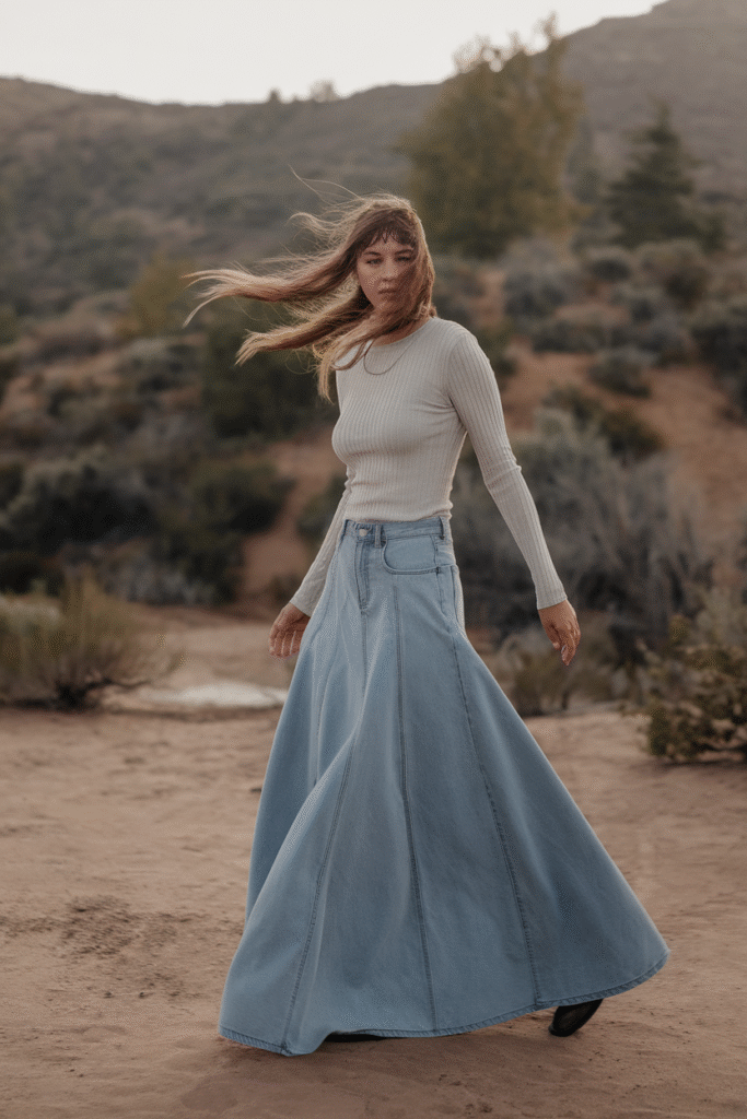 Maxi Denim Skirt + Fitted Top
