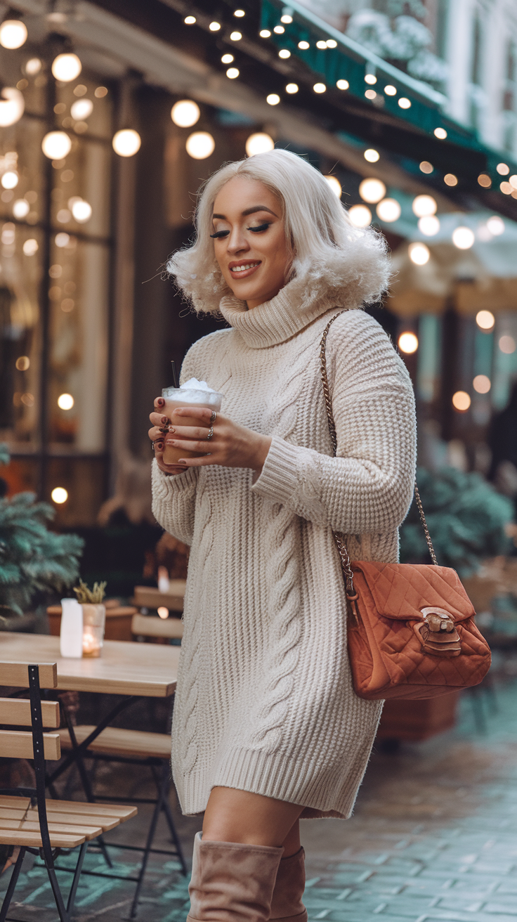 Chic Sweater Dress With Knee-High Boots