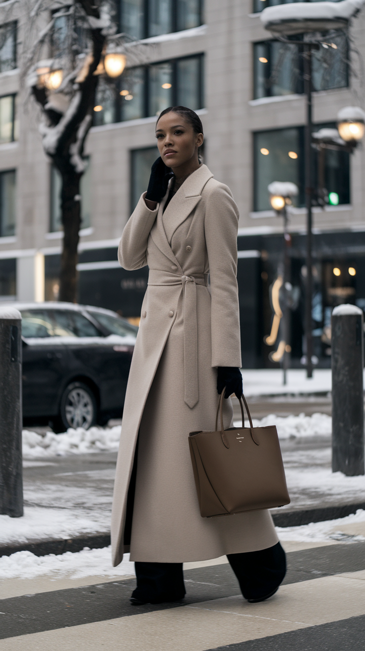 Elegant Long Coats With Minimalist Accessories