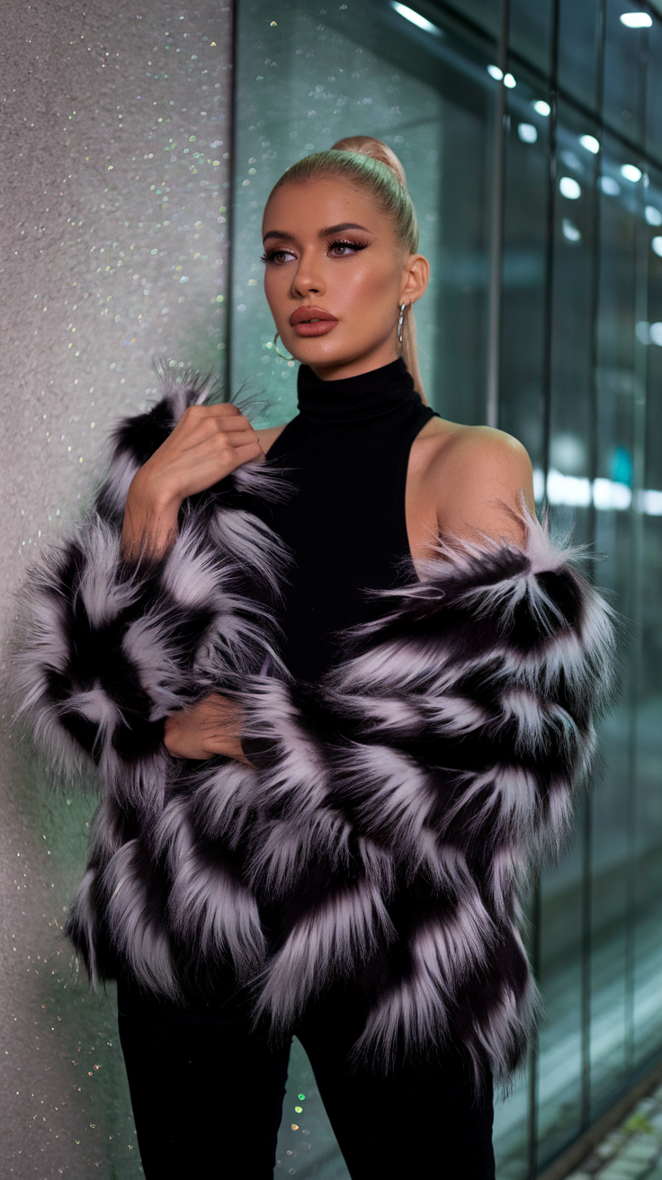 Faux Fur Jacket + All-Black Base Layer
