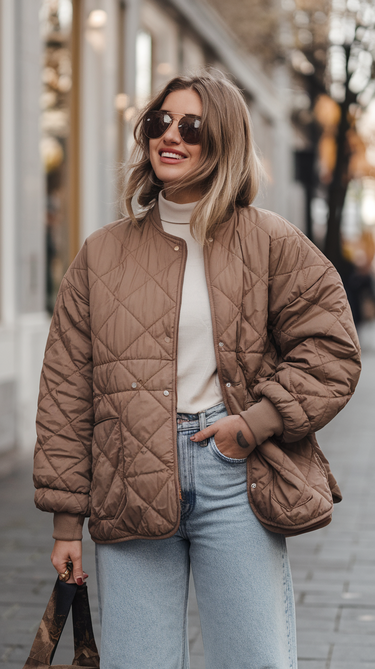 Quilted Jacket + Basic Tee + Barrel Jeans