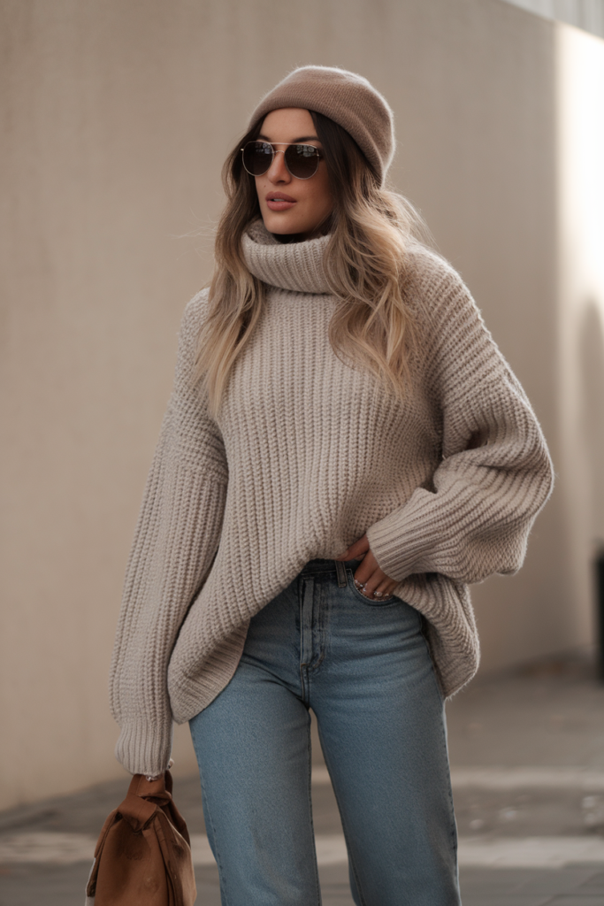 Oversized Knit + Straight-Leg Jeans