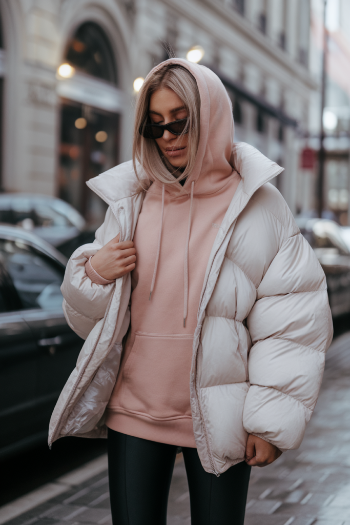 Hoodie + Puffer Jacket + Leggings