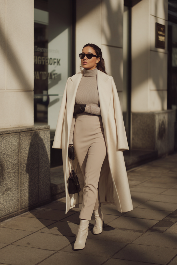 Turtleneck + Wool Coat + Ankle Boots