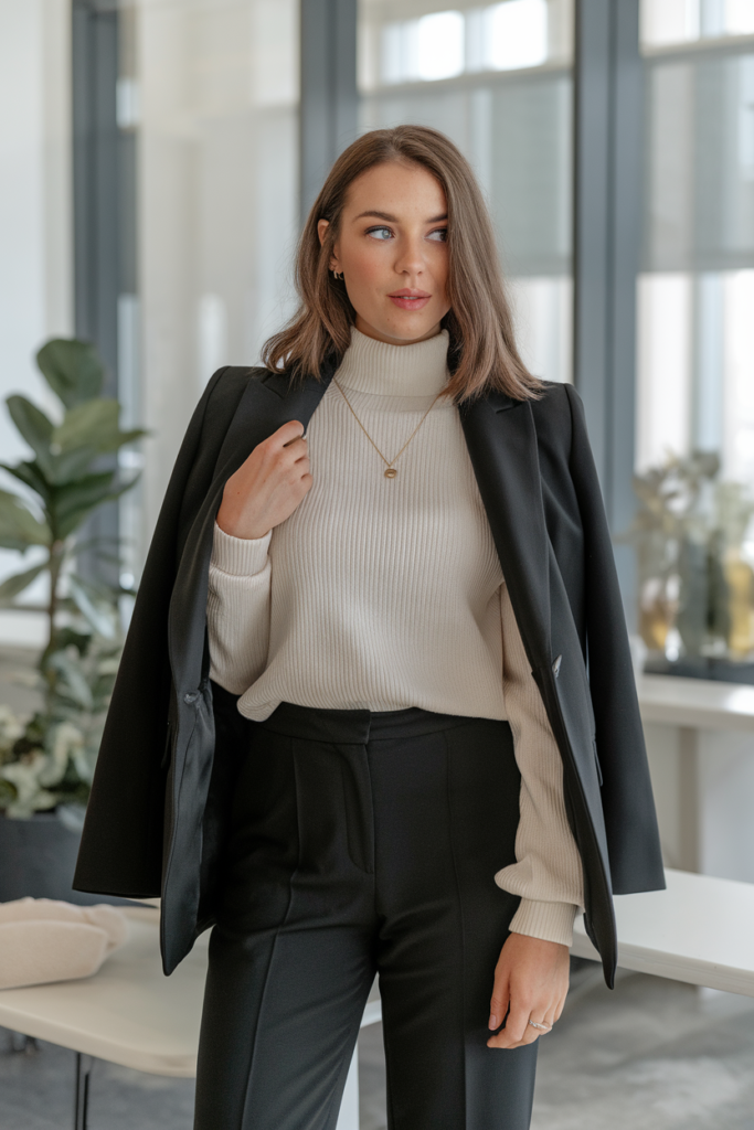 Blazer + Knit Top + Tailored Pants