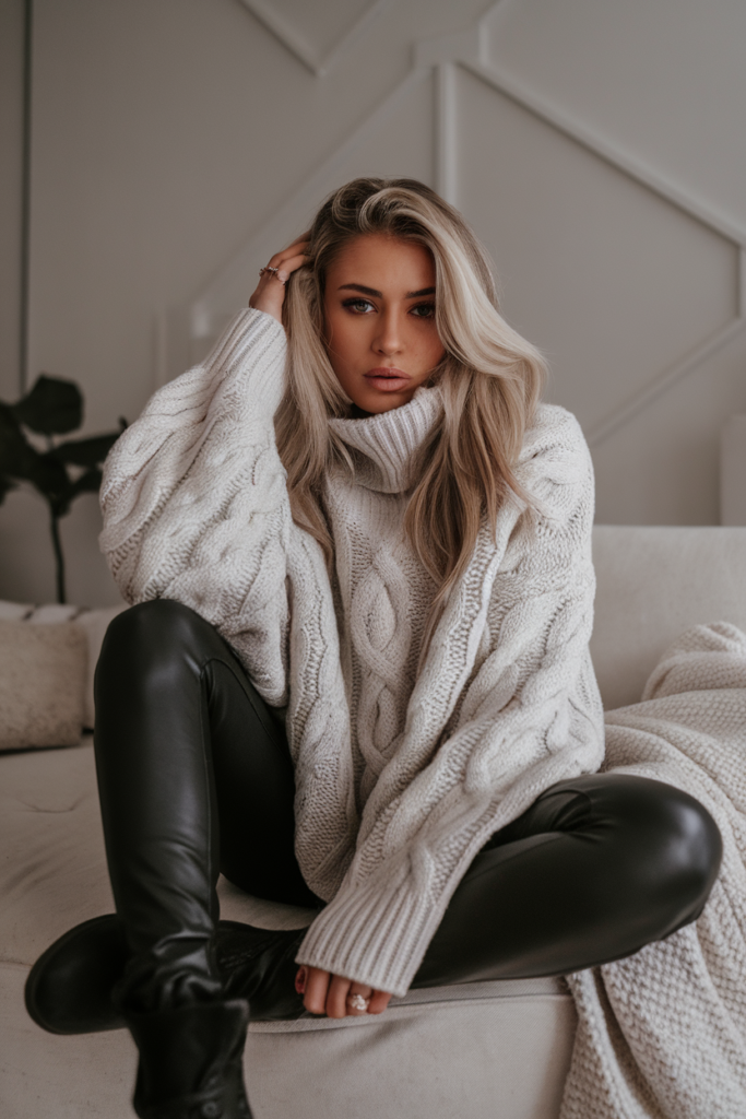 Cable Knit + Faux Leather Leggings